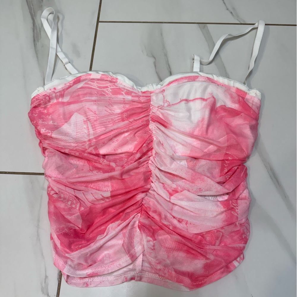 Edikted Pink and White Ruched Corset Top